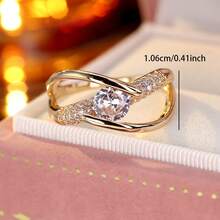 1pc Minimalist Line Geometric Cross Design Cubic Zirconia Women's Ring - Multicolor - View 6