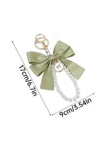 1pc Customized Name Pearl Bow Keychain, Bridesmaid Gift Accessory, Silk Ribbon Bow Bag Charm, Elegant Engraved Key Ring, Wedding Party Favor, Bridal Shower Gift - Multicolor - View 3