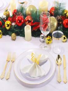 25pcs 7.5 Inch And 10.25 Inch White Gold Rim Plates, 2 Sizes Available, Reusable And Washable, Perfect For Home, Hotel, Birthday, Outdoor And Various Party Events - White - View 9