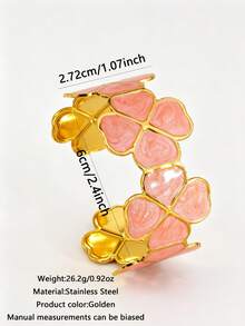 1 buah Gelang Bangle Terbuka Stainless Steel Enamel Desain Daun Semanggi Empat Daun Minimalis untuk Wanita, Cocok untuk Liburan, Kencan, atau Sebagai Hadiah Liburan untuk Teman - Yellow Gold - View 12