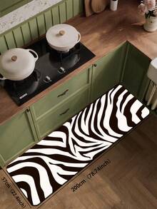 1pc Classic Dark Brown & White Zebra Stripe Floor Mat, 3.5mm Trimmable Kitchen Anti-Slip Mat, Kitchen Rug Suitable For Bathroom Mat, Hallway Carpet, Outdoor Garden Decor - Multicolor - View 16