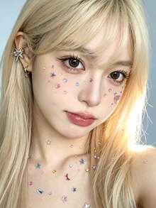 1pc Self-Adhesive Face Rhinestone Sticker, Multicolor Star Moon Heart Shaped Gem Jewelry, Reusable Diamond Face Decoration, Suitable For Festival Party,Halloween Costume - Multicolor - View 2
