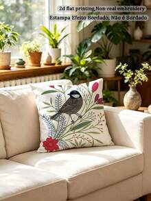1pc Vintage Botanical Style Robin & Wildflower Pillowcase, Watercolor Bird & Mixed Floral Leaf Pattern Printed Throw Pillow Cover, Country Farmhouse Spring Style Sofa Decor (Pillow Insert Not Included) - Multicolor - View 7