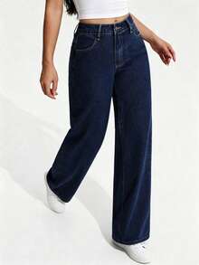 Teen Girl Straight Leg Dark Blue Denim Jeans - Dark Wash - View 4