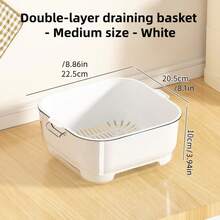 Mesuca 2-In-1 Fruit Washing Basket Kitchen Storage Bowl, Purple Large & White Medium, Double Layer Drainage Design Detachable Strainer Basket Set, 2pcs - Large + Medium - View 7