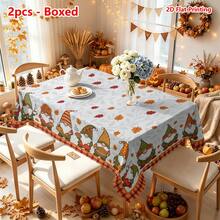1/2pcs Autumn Tablecloth, Autumn Harvest Theme Tablecloth, Polyester Material, Three Little Gnomes Wearing Hats Sitting On A Bench Holding Pumpkin, Maple Leaf, Sunflower, Black Bird, Pine Cone Decor, Kitchen, Dining Room, Coffee Table, Dining Table, Picnic, Camping, Country Farmhouse Decoration, Thanksgiving Autumn Holiday Tabletop Protection Decor - Multicolor - View 15