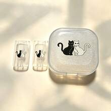 Protective Case For UK Apple 18/20W Charger, Portable Cute Cartoon Fashion TPU Material Data Cable Protector, Ink Bamboo Pattern/Hand-Held Rose/White Flower Pattern/Black Cat Pattern/Cat And Yarn Pattern/Blue And Red Flower Pattern/Pink And Black Heart Black Cat Pattern 3pcs Set - Multicolor - View 8