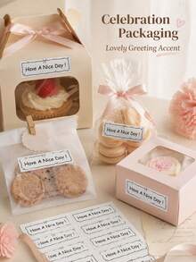 100 miếng nhãn dán niêm phong hình chữ nhật khung nơ Have A Nice Day, nhãn trang trí đóng gói quà tặng bánh ngọt và tráng miệng - Nhiều màu - Xem 2