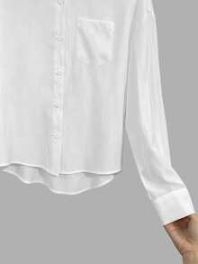 Women's Casual Commute Solid Color Front Button Pocket Dropped Shoulder Loose Fit Long Sleeve Shirt - White - View 8