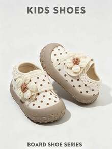 1 Pair Spring/Autumn New Baby Girl Polka Dot & Floral Walking Shoes, Soft Sole Hook & Loop Toe Anti-Kick Loafers - Beige - View 5