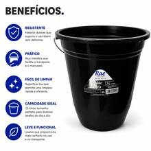 Balde Plástico 7,5 Litros Alça Metal Reforçado Multiuso Limpeza Faxina Jardinagem Profissional - Multicolorido - Visão 4