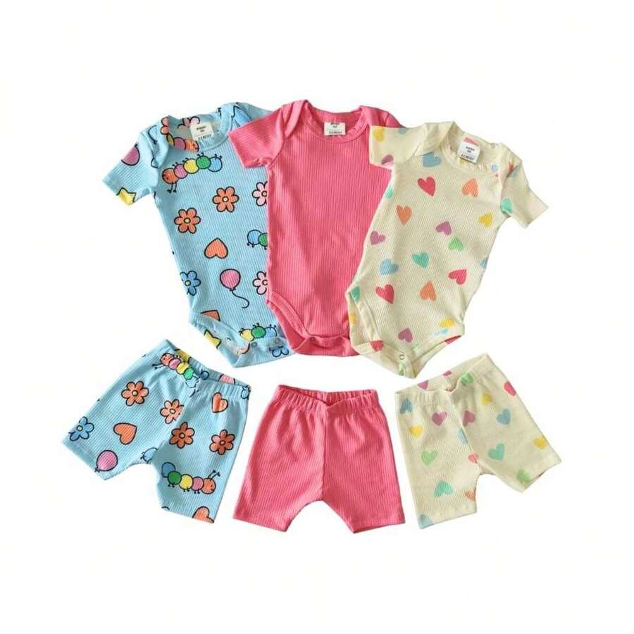 Kit 3 Conjuntos de Bebê Menina 3 body 3 Short Algodão - cores sortidas - Visão 1