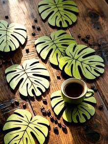 6/4/1 Pc Turtle Leaf Coaster, Exotic Tropical Pattern Table Cushion Use For Living Room Desktop Arrangement With Delicate Vein Detail, Room Decor, Party, Christmas Decor, Fall Home Decor - Multicolor - View 4