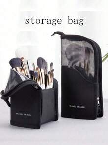 1pc Pink Makeup Brush Storage Bag With Zipper, Multi-Function Eyebrow Pencil Storage Pouch, Cosmetic Organizer Bag, Portable Toiletry Bag, Can Store Face Masks, Lipsticks, Suitable For Home, Gifts, Vacation, Travel - Multicolor - View 6
