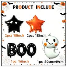 8Pcs Halloween Boo Ghost Foil Balloon Set, Black Orange Star Balloons For Halloween Party Decor - View 5
