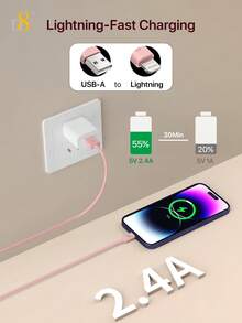 D8 MFi 認證 Lightning 數據線 (可選 0.25M/1M/1.5M/2M) TPE USB-A 轉 Lightning 手機充電線，USB 2.0 Lightning 充電線，2.4A 快充，相容 iPhone 14 Pro/13 Mini/13/12/11 Pro MAX/XR/XS/8/7/Plus/6S/SE，節日禮物 情人節禮物 聖誕禮物，秋冬假期露營必需品 度假配件 - 粉色 - 查看 4