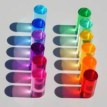 6pcs Luxury High Transparency Rainbow Acrylic Cylinder & Cube Set, Refractive Prism Light-Catching Decor, Colorful Stackable Geometric Ornaments, Suitable For Home Display, Holiday Party Decoration, Creative Educational Toys And High-End Birthday Gifts - A - View 3