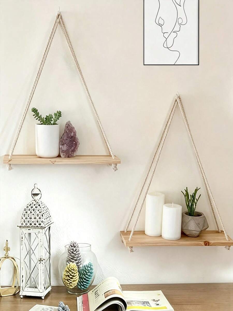 Bohemian Style Wall Shelf 1/2/3/4 Tier Design, Suitable For Indoor Plants, Books And Home Decor - Multicolor - View 1