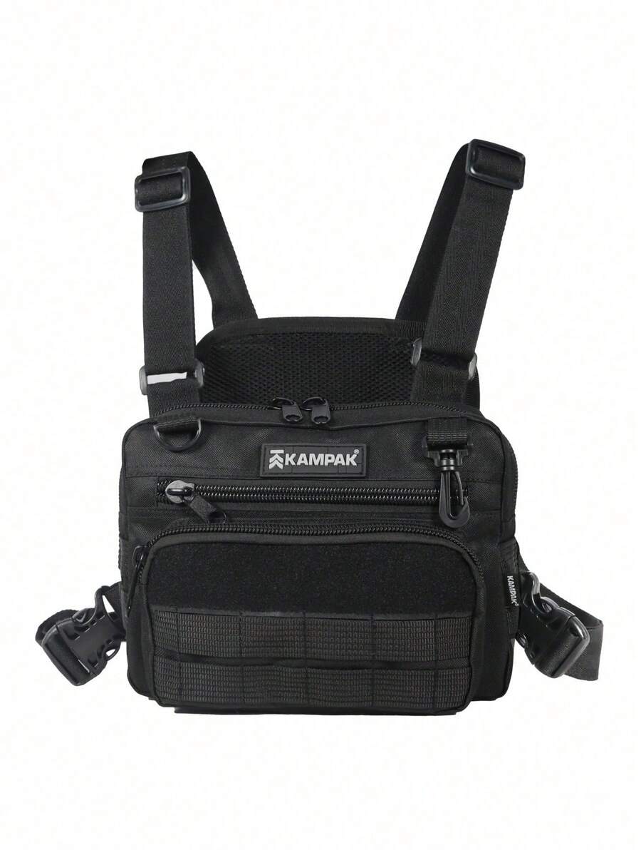 Mochila de pecho mediana con múltiples compartimentos, correas regulables, bolsa táctica resistente para hombre uso diario - Negro - Ver 1
