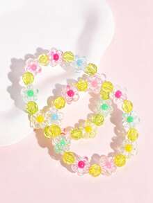 2pcs/Set Kids Cute Flower Charm Beaded Bracelet Set, Suitable For Daily Wear, Holiday Party Accessories - Multicolor - View 8