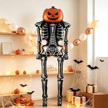 1pc 254cm Oversized Pumpkin Skeleton Inflatable Balloon, Can Stand Up To 100 Inches After Inflation. Suitable For Outdoor Yard Decoration, Party Decoration, Christmas And Halloween Holiday Decoration - View 2