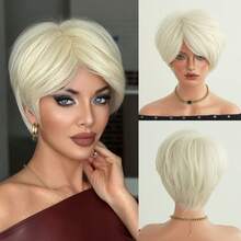 NAMM Short Bob Platinum Blonde Wigs For Women Layered Pixie Cut Wig With Curtain Bangs Natural Looking Synthetic Heat-Resistant Wigs For Daily Party Use 10 Inch ( Dark Brown ) - Multicolor - View 13