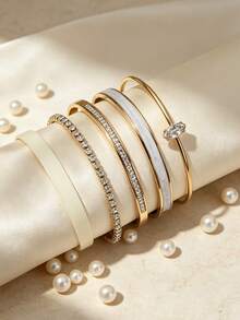 VceTd 1 Set Elegant Style Geometric Glass & Stainless Steel Women's Jewelry Set, Suitable For Date Wear - Yellow Gold - View 8