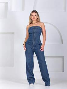 Women Jumpsuits - 深色牛仔褲 - 查看 1