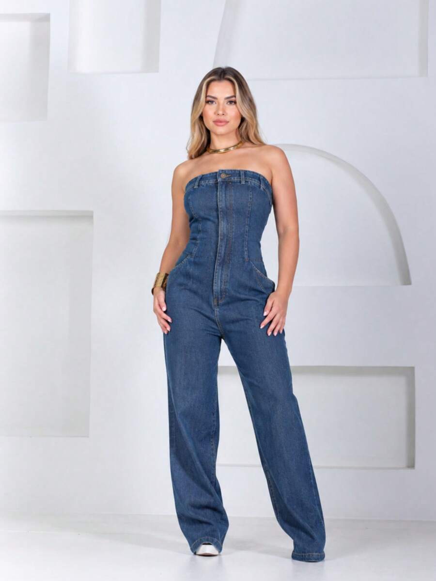 Women Jumpsuits - 深色牛仔褲 - 查看 1