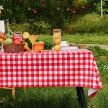 1/3PCS 137*274cm Red And White Plastic Checkered Tablecloth, Decorative Disposable Red Check Tablecloth, Perfect For Picnic, Farm, Birthday, And Wedding Rectangular Party Tablecloth - Red - View 4