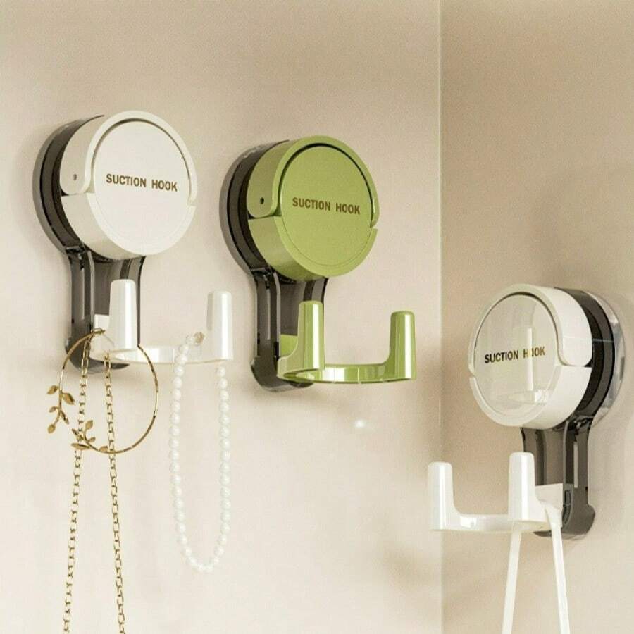 1pc Suction Cup Hooks With Suction Cup Hooks, Powerful Vacuum Drilling Free And Self-Adhesive Towel Rack, No Trace Adhesive Hooks Behind Bathroom Doors, Suitable For Bathrooms And Kitchens, Practical Hooks, Utility Hooks - Multicolor - View 1