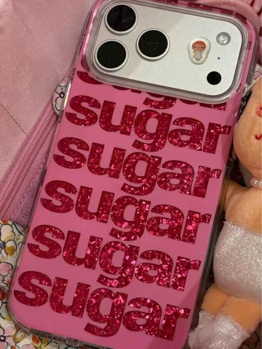Casing Ponsel Premium Gaya Korea Laser Warna Pink dengan Huruf Inggris, Kompatibel dengan iPhone 17 Pro Max 16 15 14, Perlindungan Penuh Anti Jatuh, Desain Niche untuk Perempuan 18 18 Pro Max - Hot Pink - View 1