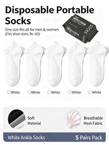 5 Pairs/10 Pairs/20 Pairs Disposable Socks, Black|White, Mid-Calf, 1 Bag Of 5 Pairs, Convenient For Travel, Business Trips And School, Unisex, All Season Wear, Breathable, Deodorizing And Sweat-Proof, Suitable For Sports - Pull-out Bag Style - View 17