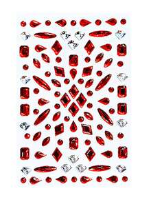 2/4pcs Red Face Gem Stickers, Star, Heart, Teardrop, Square, Diamond Shapes, Self-Adhesive, With Tweezers, Suitable For 2K Style Carnival Party, Halloween, Cosplay - Red - View 8