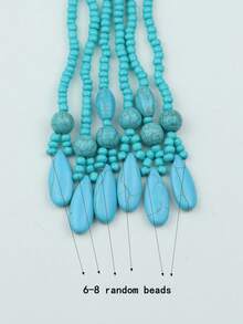 Bohemian Knotted Rice Bead Necklace For Women - Blue - View 4