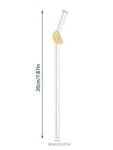 GASUDIN 1/2/5Pcs Cute Cartoon Glass Drinking Straws With Lemon Slice Charm, Reusable Bent Clear Straw Set With Straw Topper. Kitchen Accessories For Milk Tea, Juice, Cocktails & Cold Drinks, Home, Graduation, Party, With Cleaning Brush - View 10