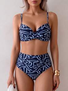 Summer Solid Color Elegant Bohemian Sweet Style Two Pieces Bikini Swimsuit Beach Vacation Set - Multicolor - View 5