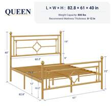 Allewie Twin/Full/Queen/King Size Metal Platform Bed Frame With Victorian Vintage Headboard And Footboard/Mattress Foundation/Under Bed Storage/No Box Spring Needed/Noise-Free/Easy Assembly, Gold - 金色 - 查看 10