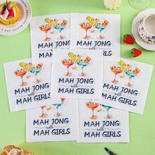 20/60/80pcs Mahjong Theme Girl Style Disposable Paper Napkins, 2-Ply Cocktail Glass Print Decorative Napkins, Bachelorette Party Gathering Table Decor, Women's Dining Napkins - Wine Glass Mahjong Paper Napkins - View 6