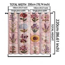 2件裝淡粉色刺繡花卉格紋開衩窗簾，法式鄉村風聚酯纖維長方形打孔窗簾，多款仿刺繡花卉方格拼接印花，遮光隔熱可水洗，適合春季，客廳、臥室、民宿居家裝飾 - 彩色 - 查看 18