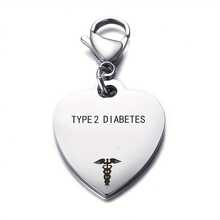 1pc Diabetes Medical Alert Heart Pendant Stainless Steel Lobster Claw Keychain, For Emergency Identification - Multicolor - View 16