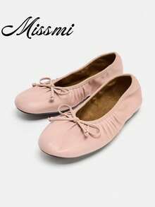 2026 Spring/Summer New Women's Bow Decor Ballet Flats - Pink - View 1