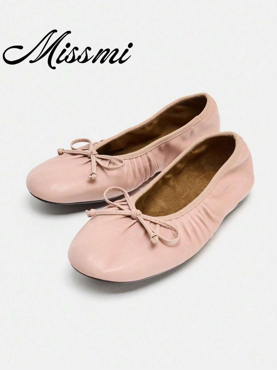 2026 Spring/Summer New Women's Bow Decor Ballet Flats - Pink - View 1