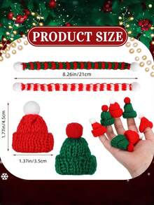 Mini Knitted Christmas Hat & Scarf Set, Red Green Red White Striped Yarn Wine Bottle Decor, Holiday Table Wine Glass DIY Atmosphere Ornament Accessory - Miniature Decoration - View 9