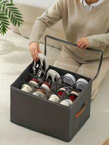 Foldable Shoe Storage Box With Dividers, Dust-Proof Zipper Shoe Storage Bin, Reinforced Handle, Multi-Compartment Shoe Organizer, Suitable For Closet, Entryway, Home - Multicolor - View 8