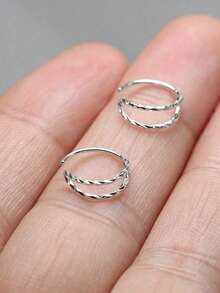 Minimalist Exquisite Twisted Double-Layer Adjustable Nose Ring, Elegant Stackable Multi-Functional Septum, Cartilage Ear Piercing Jewelry, Fashion Daily Outfit Essential Piercing Accessory - 2pcs - View 15
