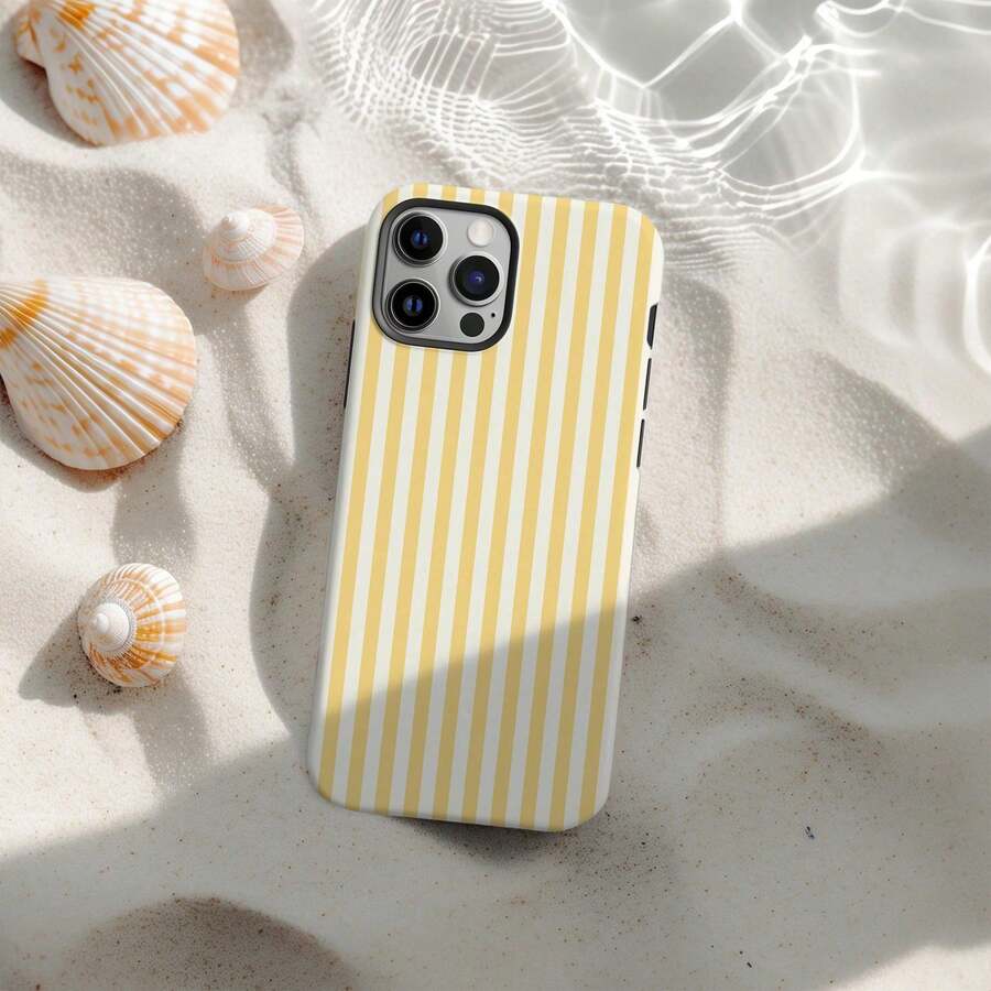 Shockproof Striped Pattern Fashion Phone Case, Striped Green Retro Cream Green Line French Elegant Phone Case, Compatible With IPhone17 IPhone16 15 14 IPhone13 12 11 Pro Max Spring Model - 白色11 - 查看 1
