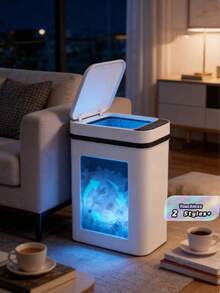 Automatic Sensor Trash Can With Lid, Touchless Narrow Small Waste Bin, Smart Slim Plastic Trash Can, Suitable For Kitchen, Bathroom, Office, RV, Bedroom, Living Room, White - White - View 2