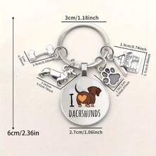 I Love Dachshund 臘腸狗鑰匙圈 可愛動物狗牌 合金鑰匙圈環 錢包包包背包吊飾 寵物愛好者 狗媽媽 狗爸爸禮物 - 白色 - 查看 4