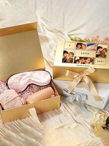 1pc Personalized Photo & Text Gift Box With Lid And Ribbon, Wedding Gift Box, Magnetic Decorative Foldable Proposal Keepsake Storage Box - Multicolor - View 4